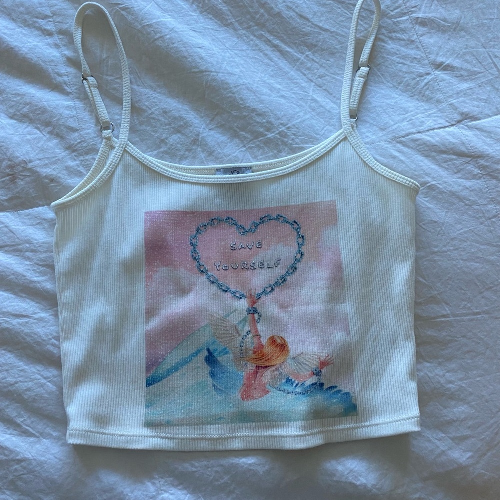 Boys Lie White Tank Top with Pastel Print